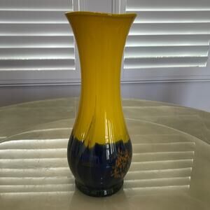 Handmade Blown Glass ML 5 Vase Yellow Multi  Signed